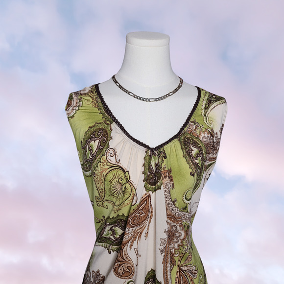 Vintage Agenda Paisley Print Sleeveless Top Green Boho Hippie Y2K Blouse Sz XL - Picture 2 of 6